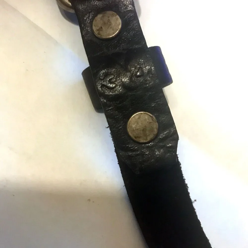Black Pebbled Genuine Leather Grommet Belt Size 34 Narrow Punk Goth Y2K Rock Emo